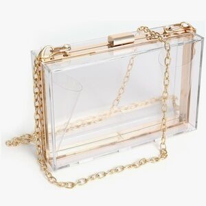 WJCD clear acrylic box clutch handbag with gold chain